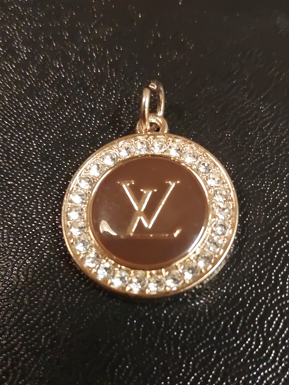 LV Brown & Gold Crystal Round Charm Pendant